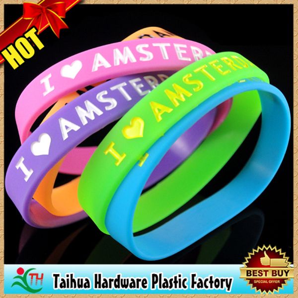 debossed color filled silicone wristband