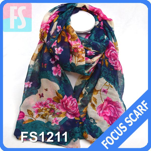 2014 New fashion starfish printed voile scarf for women