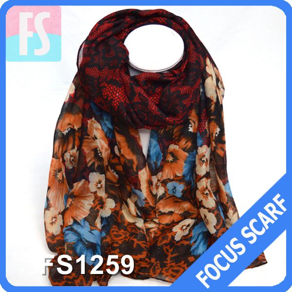 Flower printed voile lady scarf