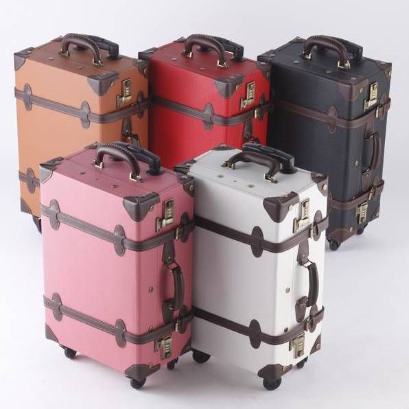Japan wholesale black camel pink red white suitcase luggage travel bag 4 wheel leather made of PVC