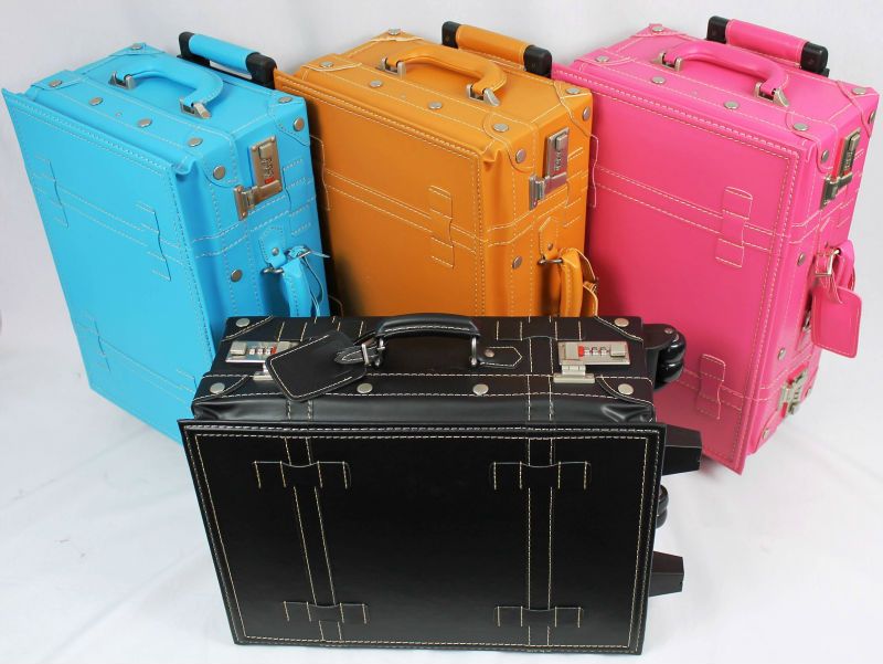 hot selling in japan cute color pvc artificial leather luggage kid trolley suitcase with 2 wheels