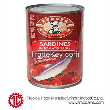 Canned sardines in tomato sauce 24X425g 50X155g