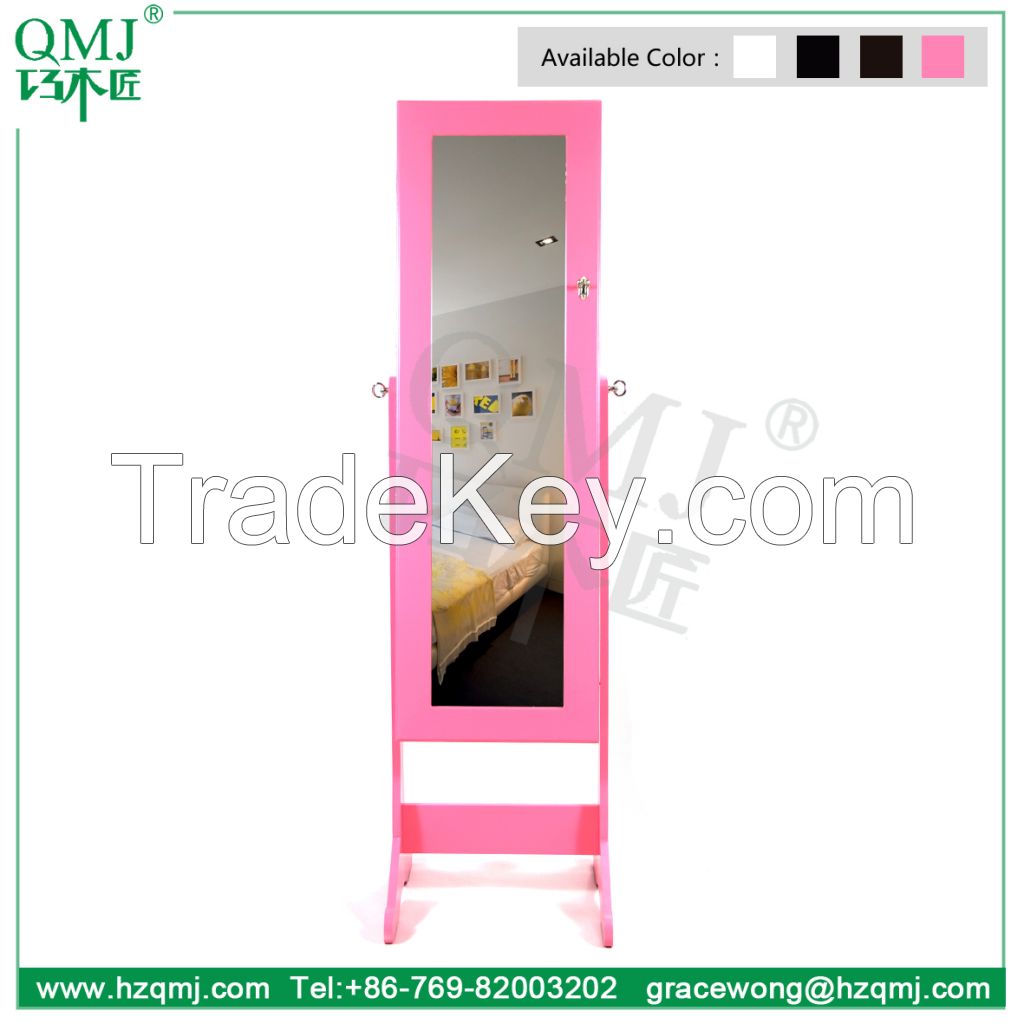 Wooden Furniture Floor Standing Mirrored Jewelry Cabinet Made in China