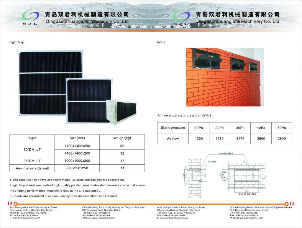 cooling pad and light trap and air inlet for poultry house