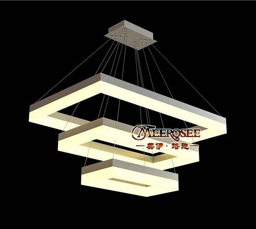 2014 New Arrival Rectangle LED Chandelier Lighting Fixture Silver, Large Hotel Project Lighting Cold or Warm White