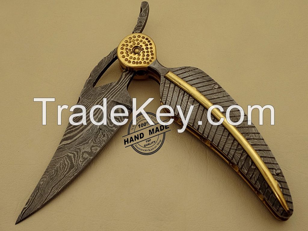 Custom Handmade Damascus Steel Hunting Best Folding Knife FullDamascus