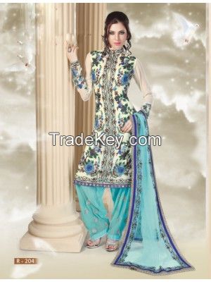 ATTRACTIVE TURQUOISE SKY GEORGETTE EMBROIDERED SALWAR KAMEEZ