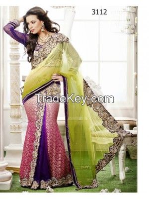 ALLURING GREEN NET AND JACQUARD READY PLEATED SAREE