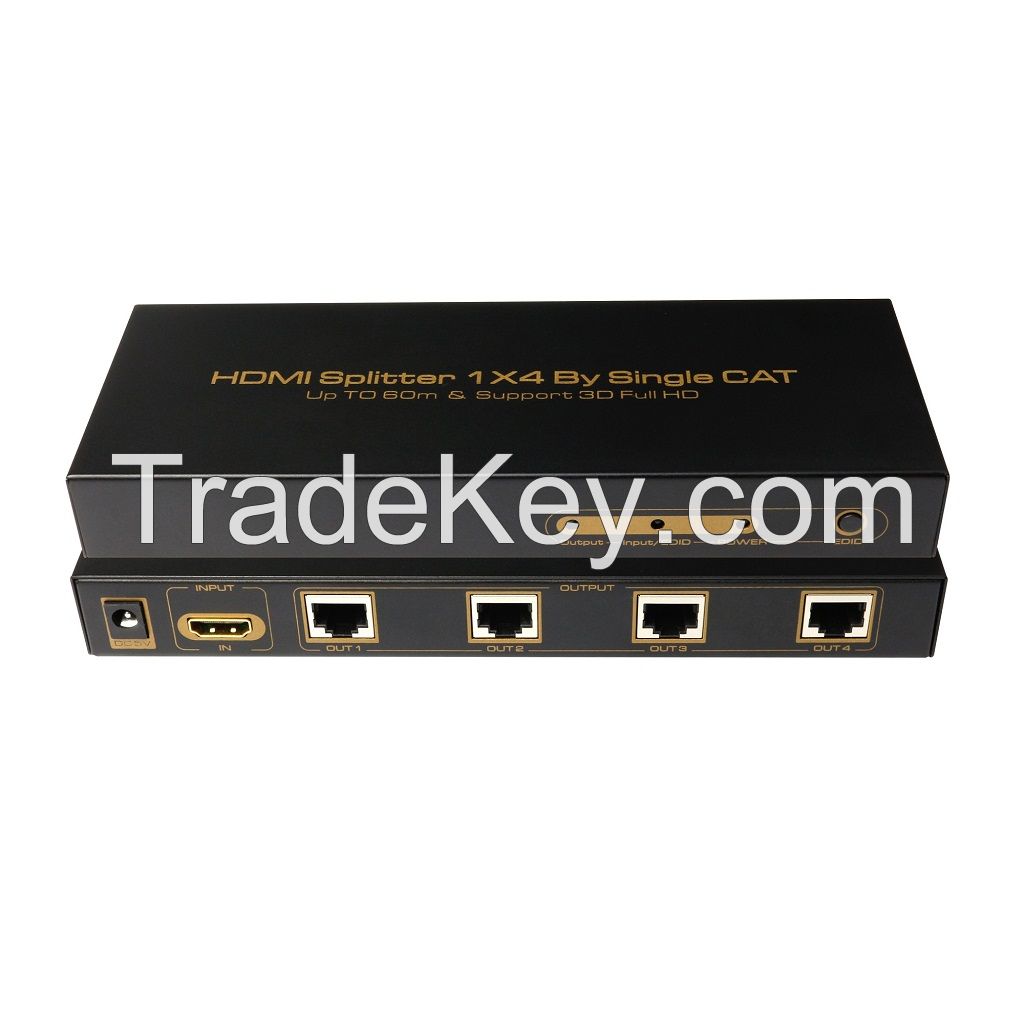 HDMI Splitter 1X4 By Single CAT(Up TO 60m & Support 3D Full HD)