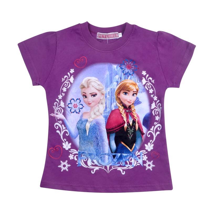 2014 New Style Children's Summer Tees Baby Frozen Short-sleeve Cartoon T-shirt 100% Cotton Girls Top Clothes