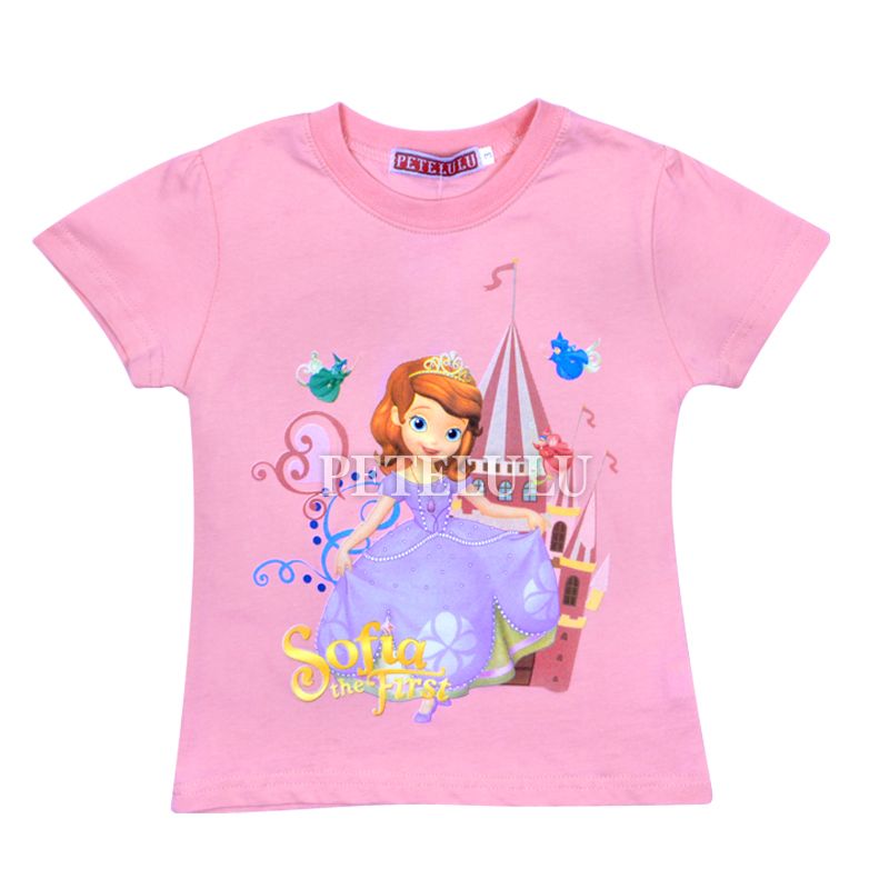 2014 New Style Children's Summer Tees Baby Frozen Short-sleeve Cartoon T-shirt 100% Cotton Girls Top Clothes