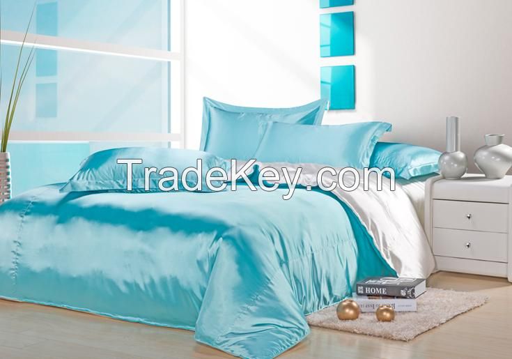 water blue+white silk duvet cover