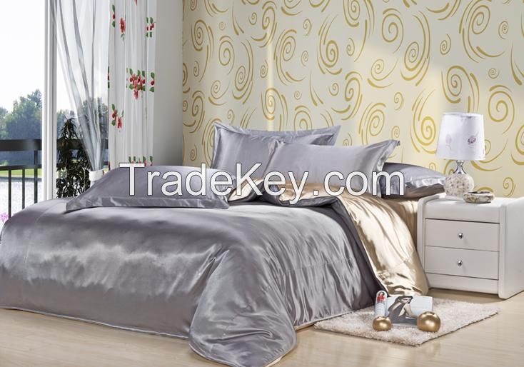 gray+light beige silk duvet cover