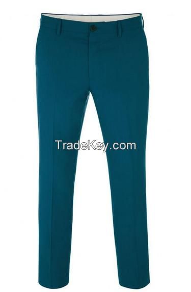 Men's slim-fit teal wool trousers