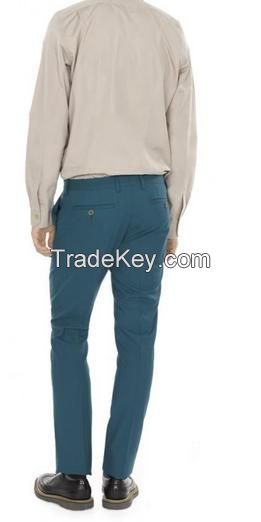 Men's slim-fit teal wool trousers