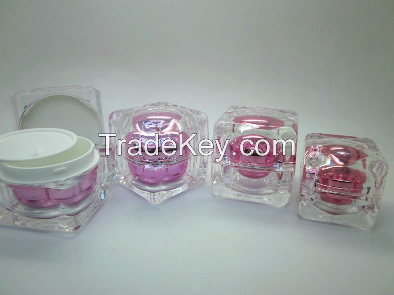 Square cystal plastic acrylic cosmetic cream jars container