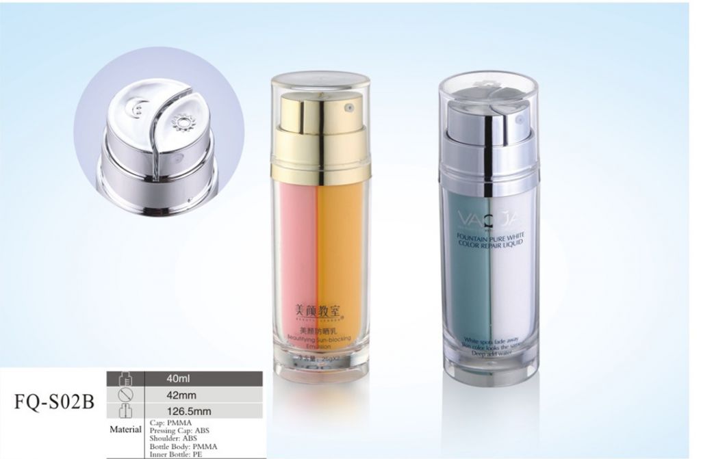 Dual tube plastic acrylic cosmetic lotion bottles