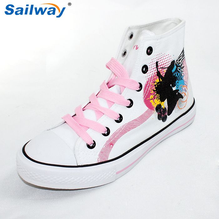 wholesale women fashion canvas sneakers shoes high cut print