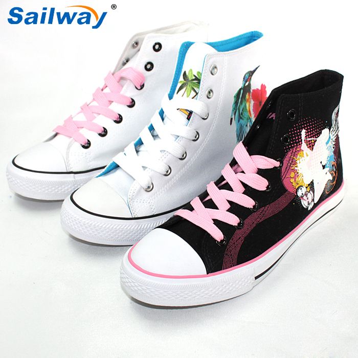 wholesale women fashion canvas sneakers shoes high cut print