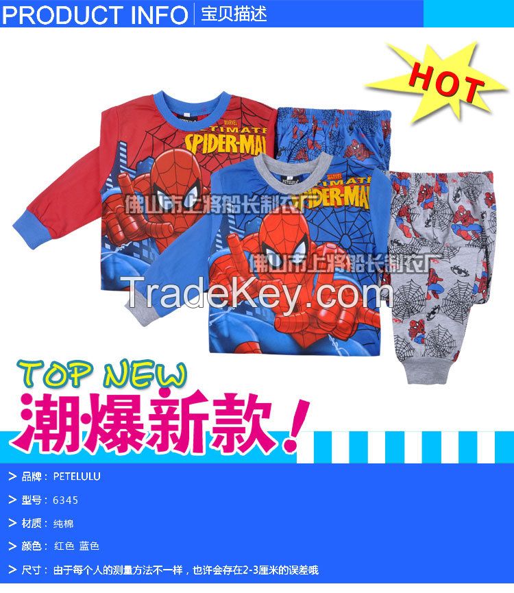 Petelulu Wholesale - Children Clothes 2014 Fall Autumn Boys  Spiderman Long Sleeve Styling Cartoon T Shirt Winter Children Clothing  