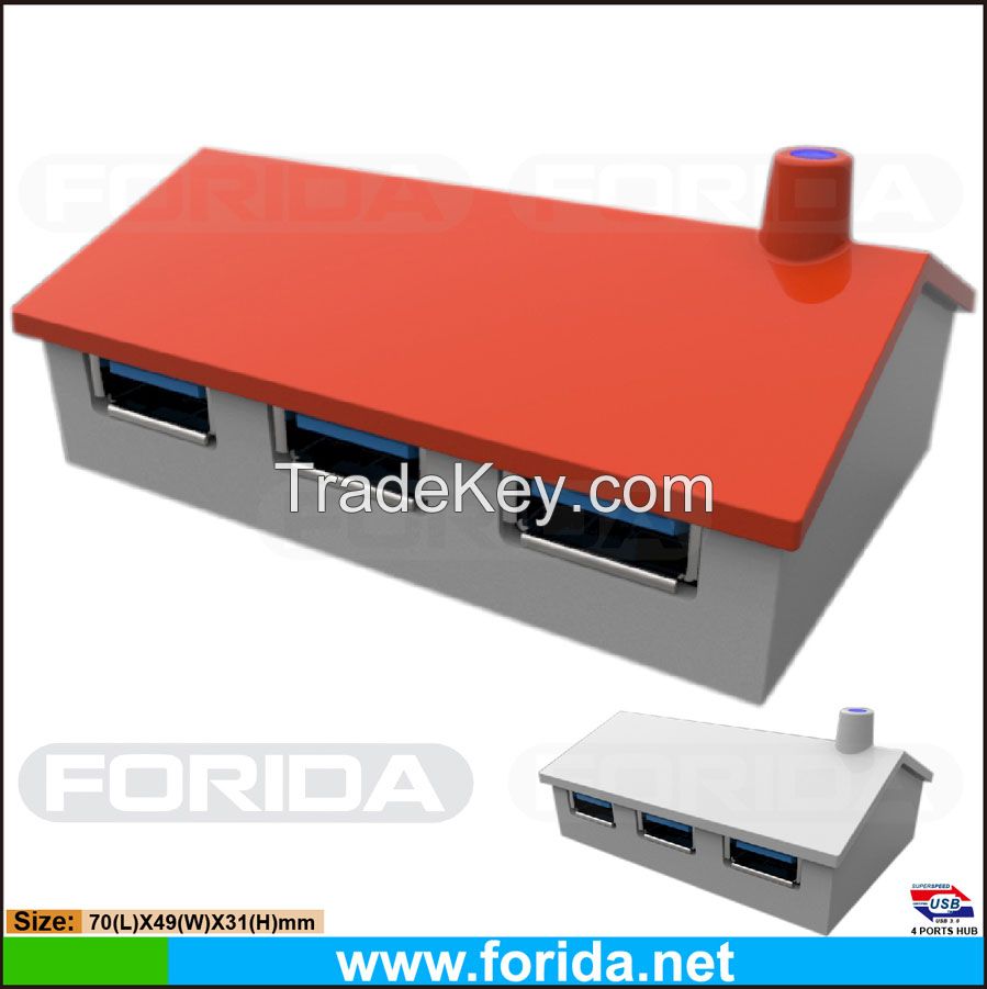 Hot mini house Shaped 4 port 3.0 usb hub, cute usb hub