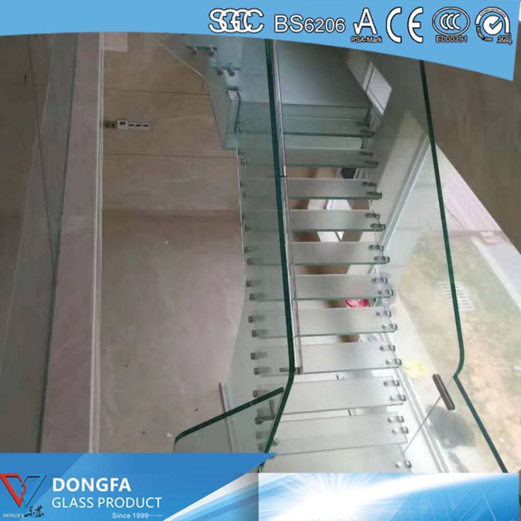 Triple layer super clear tempered Sentryglas laminated glass stair tread