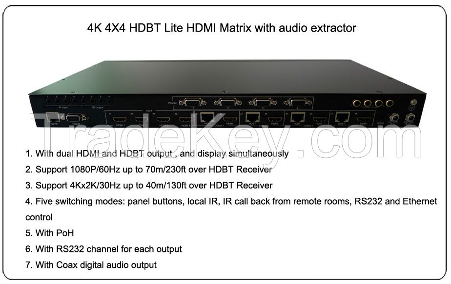 4K 4X4 HDBT Lite HDMI Matrix with audio extractor