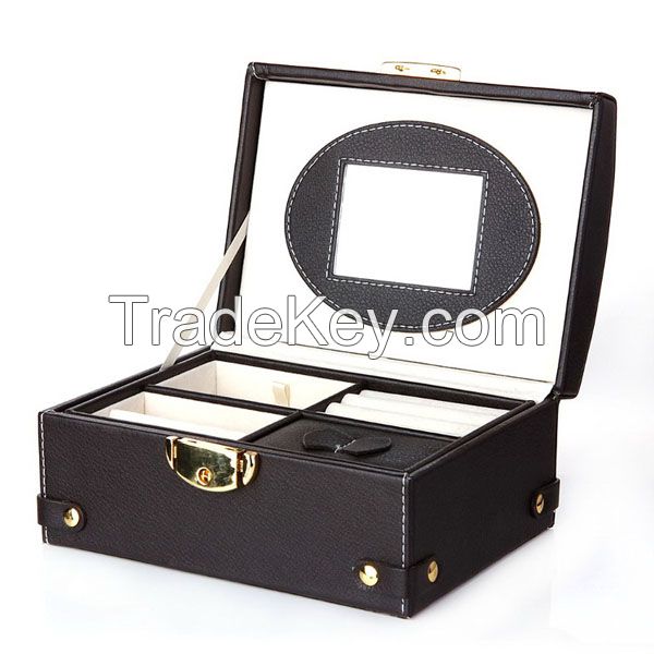 Classic Black Leather Button Tie Box for Jewelry Products