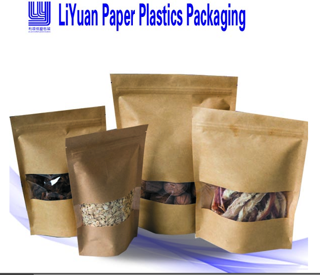 Hot sale kraft paper bag with window for coffee food packaging bag
