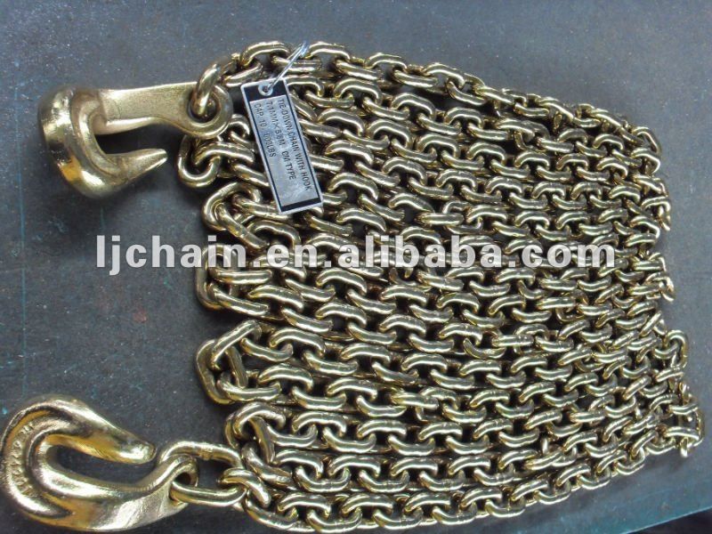 Cargo tie down chain with bent hooks