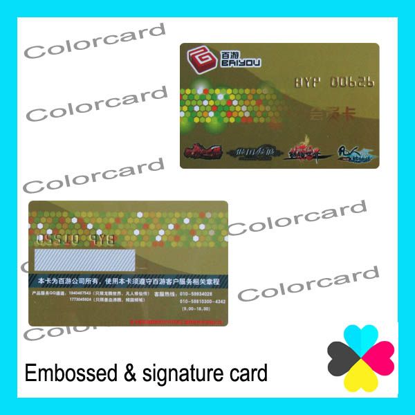 ISO9001 CR80 customized printable gold embossed card