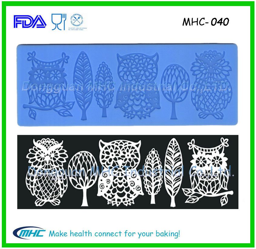 Cake silicone lace mat owl pattern, cake edge silicone mat, lace border mold