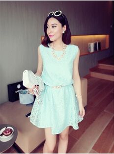 2014 Summer New Arrivals Euramerican style Sleeveless Waisted Double Thick Woman's Dresses