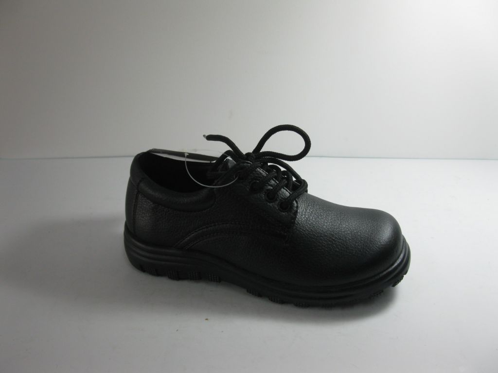 Lace-up PU Upper TPR Sole Black Boy School Shoes