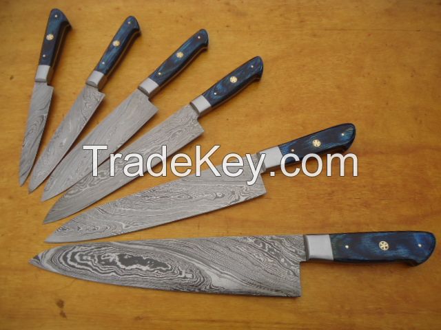 Kitchen Knife set Damascus steel chef knives custom cook 1071-Blue