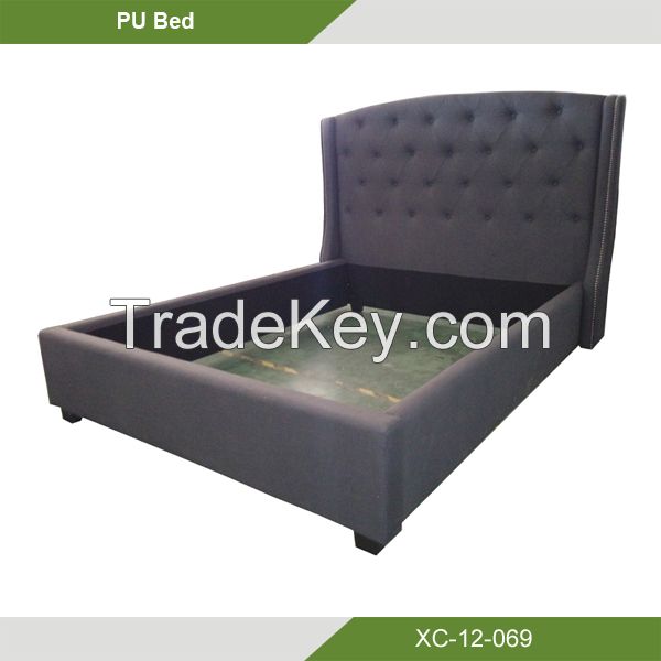 Latest double bed designs pillowed black PU faux leather trundle twin bed XC-12-212