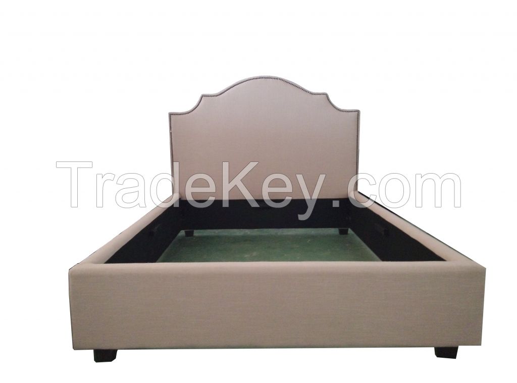 High quality wave shape high headboard beige mordern luxury gas lift beds XC-12-071