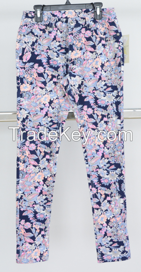 P-011 New Woman Cotton Vintage Slim Floral Print Pants Casual Pencil Cotton Jeans Skinny Straight Denim Full Length Pants