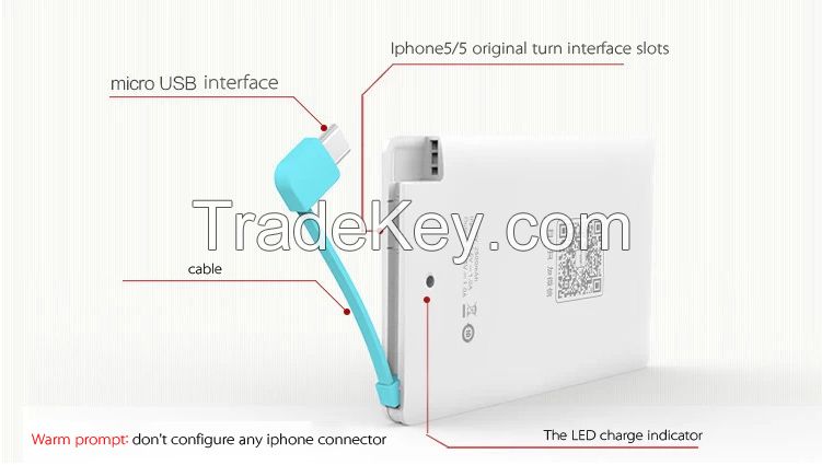 The most Hot Selling Credit Card 6.6 mm thin 2600 mAh  Power Bank Backup Mobile Charger     