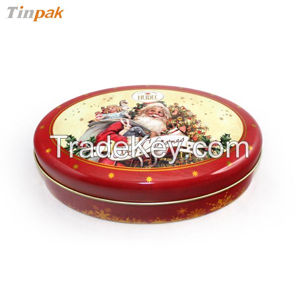 embossed oval candy tin box for christmas
