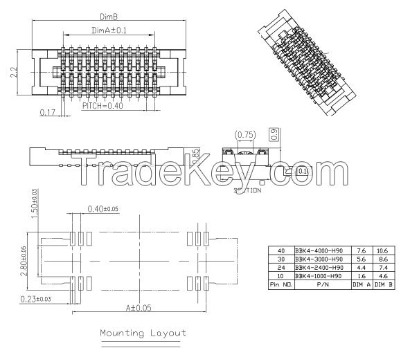 Board to Board Connector pitch 0.4mm H: 0.9mm