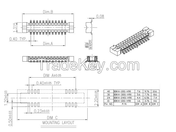 Board to Board Connector pitch 0.4mm H: 0.9mm