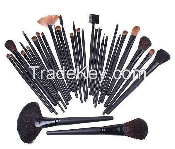 50sets/lot,32pcs Professional Cosmetics Brushes Goat Hair Black Makeup Brush Set kits Synthetic Kabuki Facial Beauty Brushes with Black Leather Bag