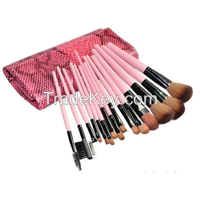 100sets/lot,15pcs Pink Facial Eyebrown Makeup Brushes Set Kit Good Quality Lady Dress Makeup Tools Fashion Cosmetics Brushes with Leather Case