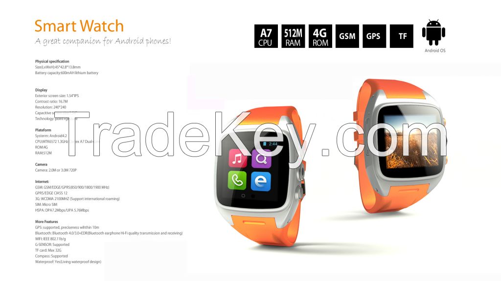 3G smartphone watch with android 4.2 systerm