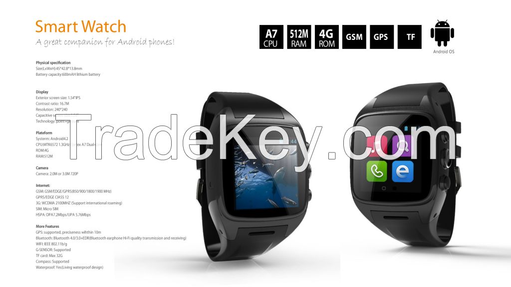 3G smartphone watch with android 4.2 systerm