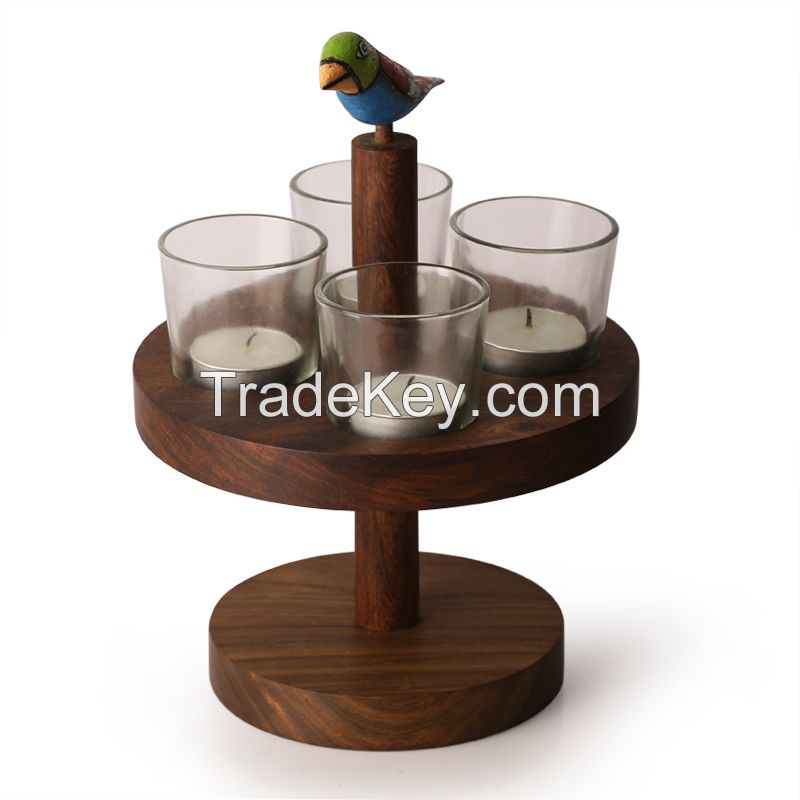 ExclusiveLane â€œBird Collectionâ€ Circular Tea Light Holder Sheesham Wood