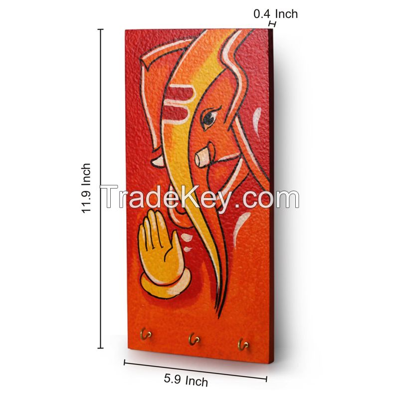 Exclusivelane Lord Ganesha Hand Painted Key Holder Orange