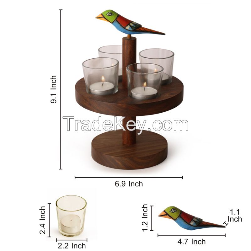 ExclusiveLane        Bird Collection        Circular Tea Light Holder Sheesham Wood