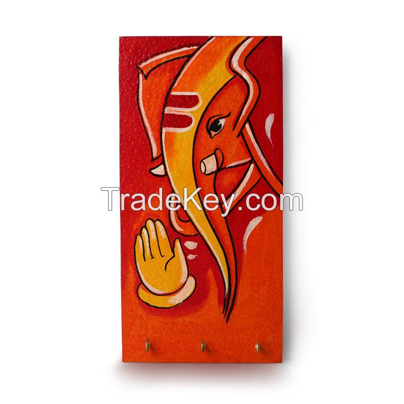 Exclusivelane Lord Ganesha Hand Painted Key Holder Orange